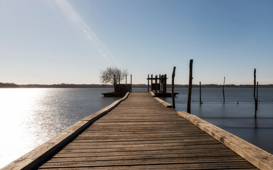 empty jetty on the lake