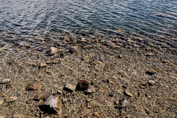 Rocky shore of a mountain lake