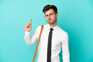 Business man over isolated background showing and lifting a finger in sign of the best