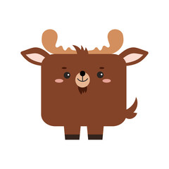 Obraz na płótnie Canvas Square elk forest animal face with paws icon isolated on white background. Cute moose cartoon square shape kawaii kids avatar character. Vector flat clip art illustration mobile ui game application.