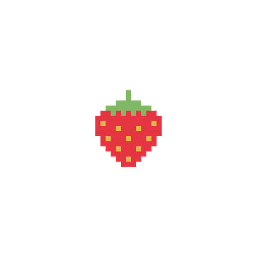 Pixel Art 8 Bit Video Game Fruit Icon Set Stock Vector