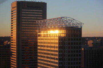 skyscrapers at dusk