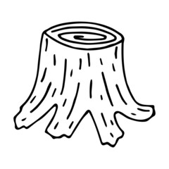 Hand drawn doodle stump. Vector wooden element. Tree stump clip art. Outline.