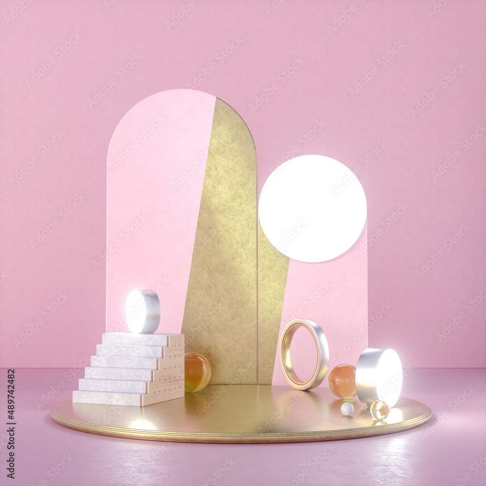 Poster abstract scene with a podium for product presentation. 3d render