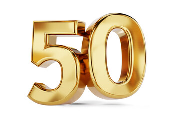 50 golden bold letters isolated on white 3d-illustration