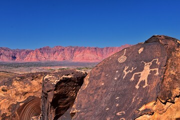 Petroglyphs Rock Paintings St George Utah on Land Hill from Ancestral Puebloan and Southern Paiute...
