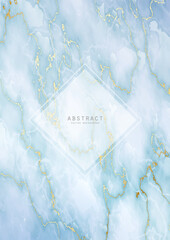 Luxury elegant background. Blue marble texture with gold veins and transparent rhombus copy space. Modern premium template for invitation, card or notebook cover