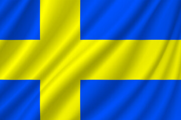 Sweden flag. Flag with ripples. Isolated national flag of Sweden. Horizontal design. Illustration.