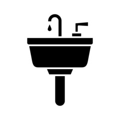 Sink vector icon with tap water.