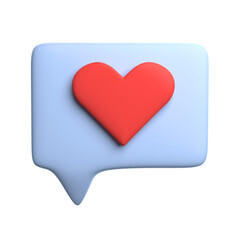 3d message with heart, chat concept in social networks isolated on white background. 3D render illustration