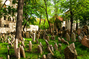 Medieval cemetery in the historic jewish district of Praha, Czehia