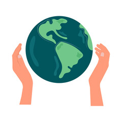 Hands protect the world, Save the nature and ecology for future concept. Hands holding globe, earth. Earth day concept. Earth day vector illustration for poster, banner,print,web. 