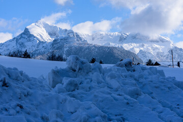 Hoher Göll im Winter in Berchdesgaden mit Schnee, Blick von Maria Gern
