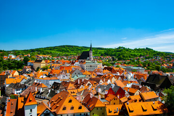 Chesky Krymlov, Czechia - May 4, 2018: View of  the historic Centre of medieval town Český...