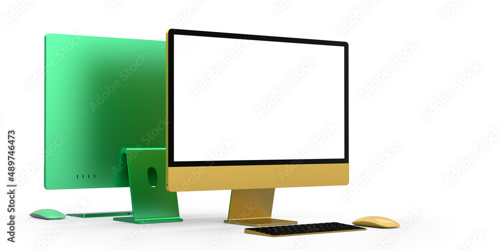 Aufkleber desktop computer display with keyboard and mouse isolated on white background