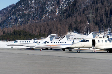 Private jets at the airport of Engadine St Moritz