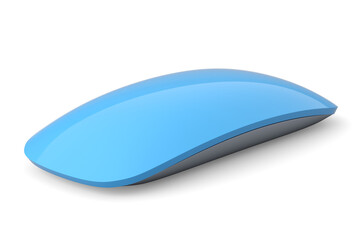 Realistic blue wireless computer mouse with touch isolated on white background.