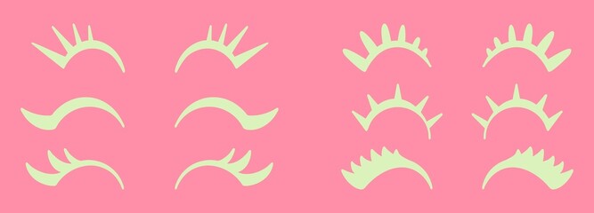 Big set of eyelashes. icon set. All elements are isolated. Flat design, cartoon, vector illustration. Template for design and printing on paper.