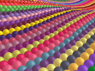 Fototapeta na wymiar 3d detailed shiny colorful balls in wavy pattern for background