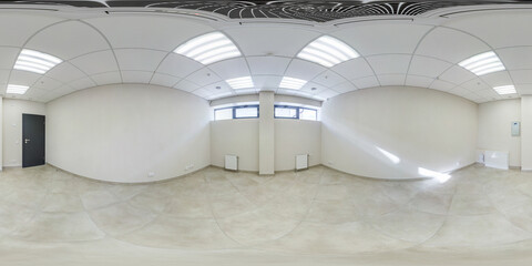 full seamless spherical hdri 360 panorama in interior of empty white room with repair for office or...