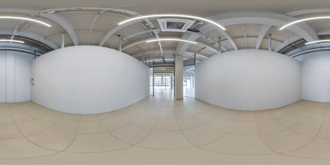 full seamless spherical hdri 360 panorama in interior of empty white room with repair for office or...