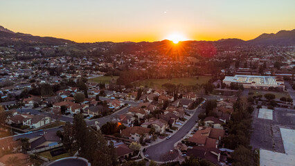 Drone aerial view of Angoura Hills in Los Angeles