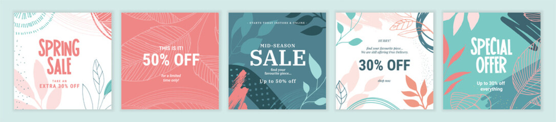 Fototapeta premium Social media sale banners design. Vector illustration templates suitable for web banners, social media posts, mobile app, internet ads.