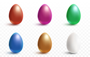 Set of vector multi-colored eggs PNG. Realistic eggs on an isolated transparent background. Easter, holiday.