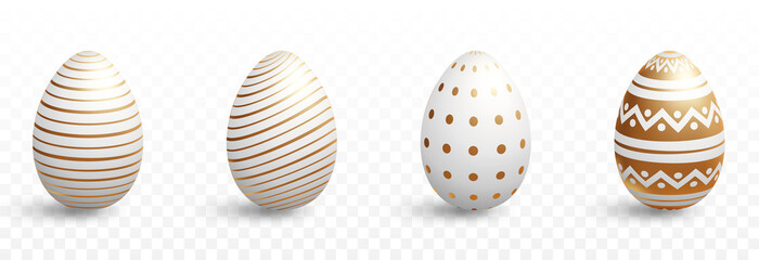 Set of vector painted eggs PNG. Realistic eggs on an isolated transparent background. Easter, holiday.