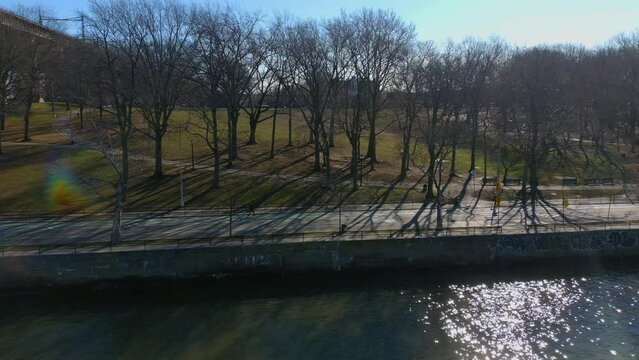 Aerial Crane Shot of Astoria Park