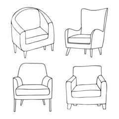 Armchair doodle icons collection in vector. Hand drawn armchair icon set in vector.