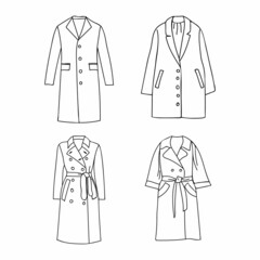 Woman coat doodle illustrations collection in vector. Hand drawn coat icons collection in vector.