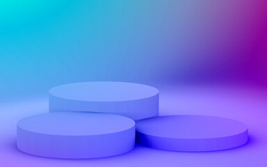 3d purple blue neon light cylinder podium minimal studio gradient dark colors background. Abstract 3d geometric shape object illustration render. Display for nightclub party and technology product.