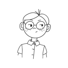 Contour drawing of a cartoon man with glasses. Doodle styleContour drawing of a cartoon man in glasses with emotions on his face. Doodle style