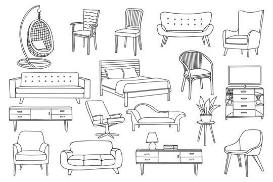 Sketch Items Home Graphic Drawing Furniture Stock Vector (Royalty Free)  723076024