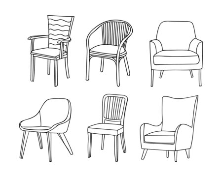 Chair doodle icons collection in vector. Hand drawn chair icons set in vector. Doodle chair illustrations collection in vector