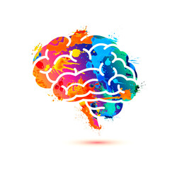 Human brain side view icon of watercolor splash paint