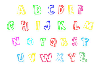 Colorful English alphabet letters font language learning kids school preschool 