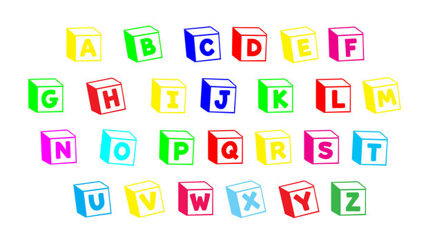 Letter blocks font. 3d children toys english alphabet, baby cubes diff By  YummyBuum