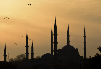 Selimiye mosque silhouette at sunset