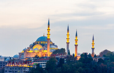 blue mosque at night, Turkish local name Suleymaniye camii