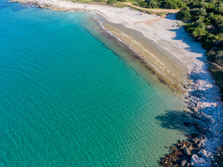 Fototapeta na wymiar Aerial drone photo of Gialiskari Beach next to Agios Spiridon in corfu island Greece