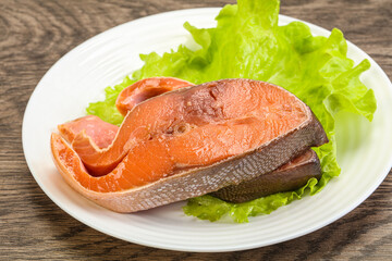 Two pink salmon fish steak