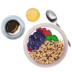 cup of coffee and healthy breakfast 