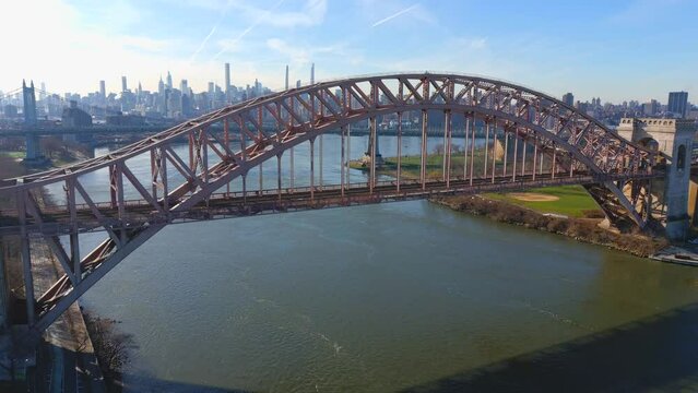 Scenic Aerial Shot of the Hell Gate Bridge and the RFK Bridge