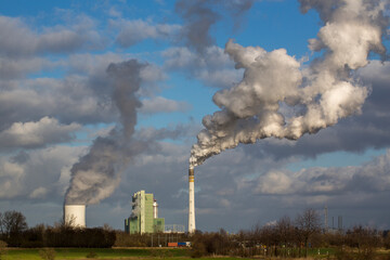 renewable energy or fossil fuels, view at the coal-fired power station of Schkopau, Saxony-Anhalt, Germany