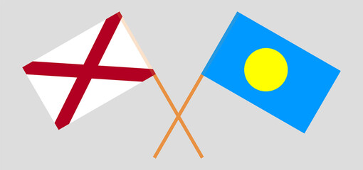 Crossed flags of The State of Alabama and Palau. Official colors. Correct proportion