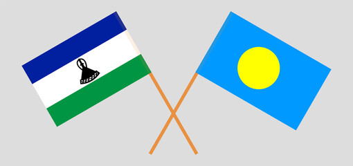 Crossed flags of Lesotho and Palau. Official colors. Correct proportion
