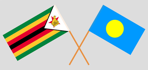 Crossed flags of Zimbabwe and Palau. Official colors. Correct proportion