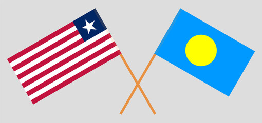 Crossed flags of Liberia and Palau. Official colors. Correct proportion